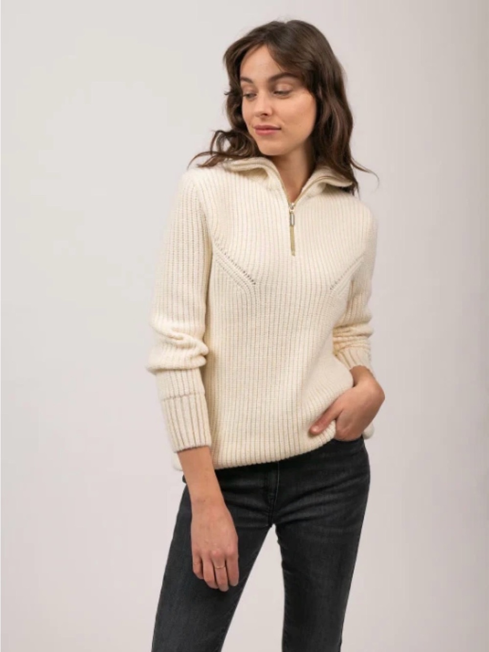 Saint James Foggia Half-Zip Sweater Winter White Size 8